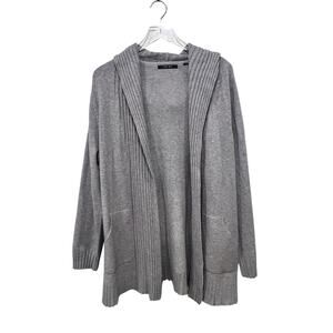Cyrus Open Front Cardigan Sweater Light Gray Hooded Plus 2X Old Money Academia